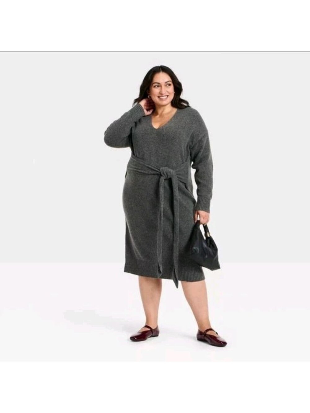 Ava & Viv Women's Long Sleeve Midi Sweater Dress Charcoal Gray Size 2X (WL466)